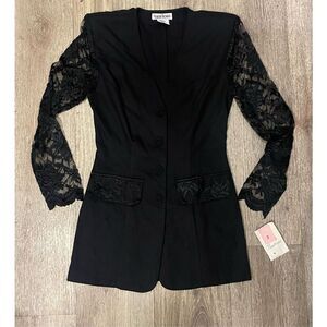 Francis Brower Black Vintage Lacey Sleeve Size 2 Blazer New